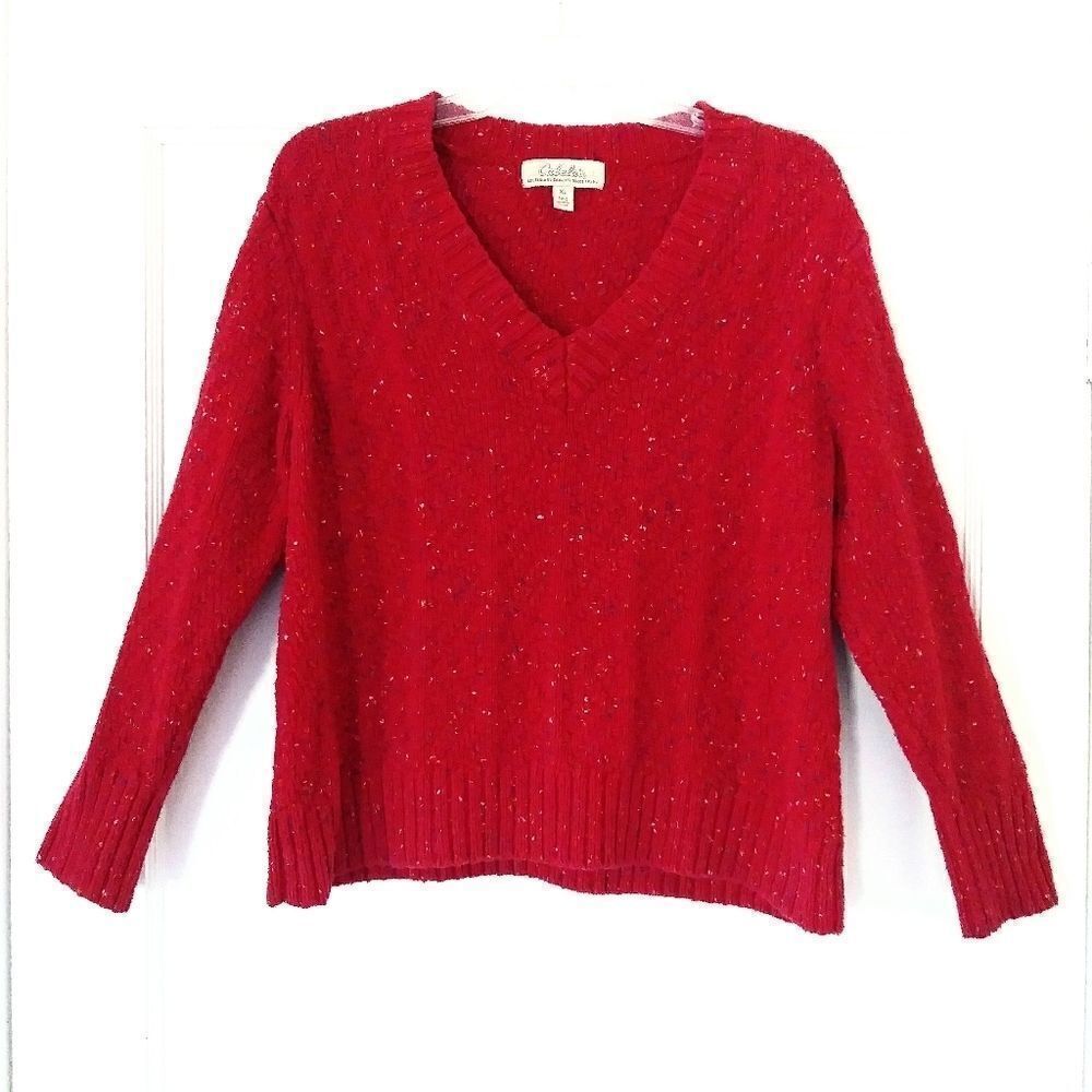Cabela's Red Multicolor Bobble Knit Vneck Sweater